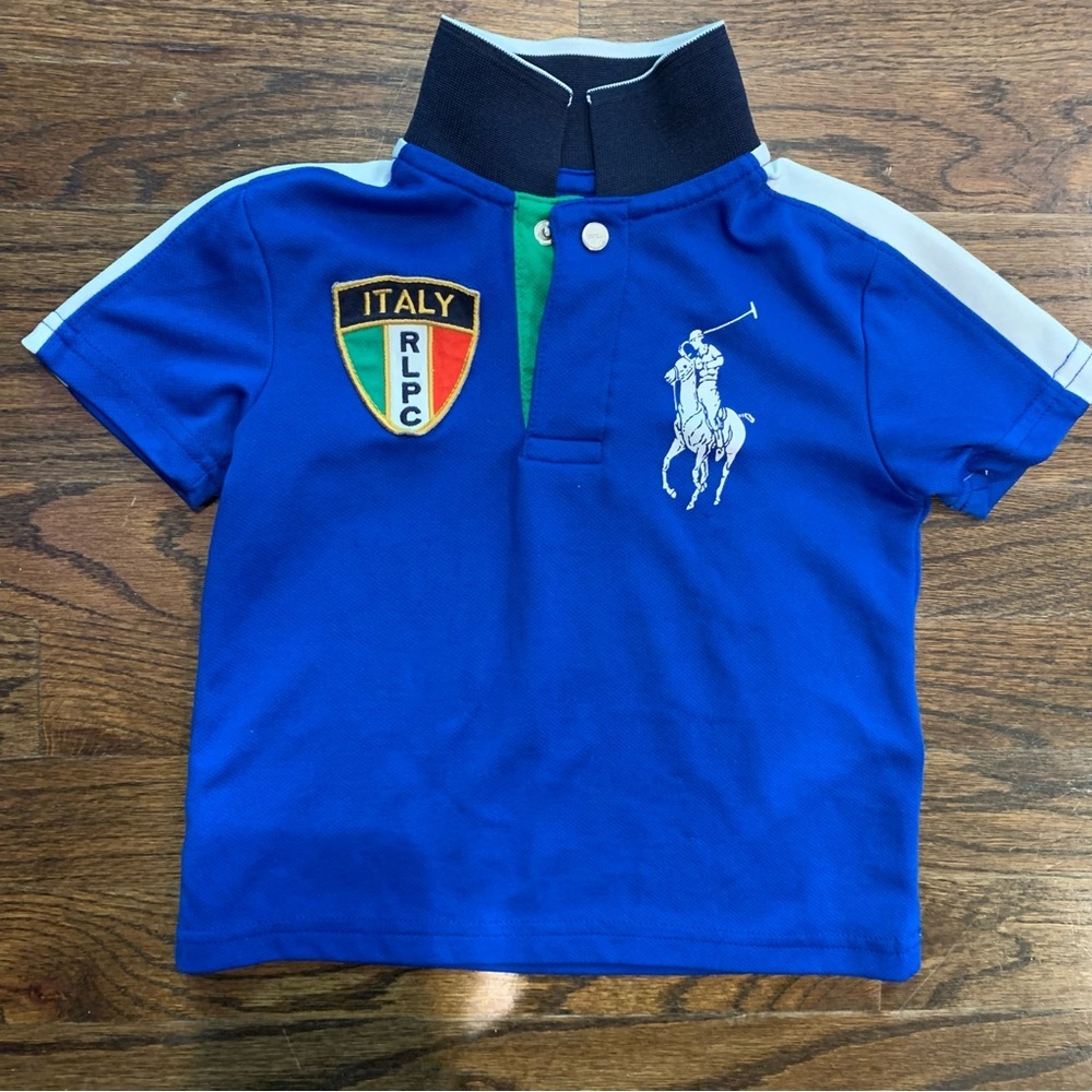 Polo by Ralph Lauren Boys Blue Italy Crest Polo Shirt with White Logo
